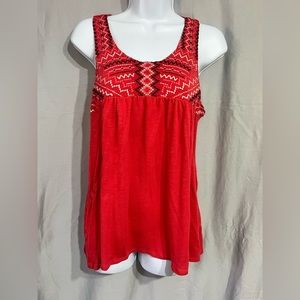 Xhilaration Orange/Red Embroidered Tank Top With Key Hole SIZE Medium